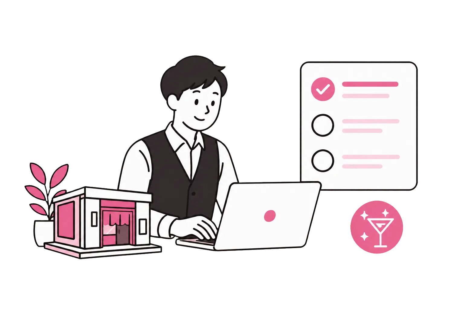 店舗オーナーが無料掲載を申し込むイラスト