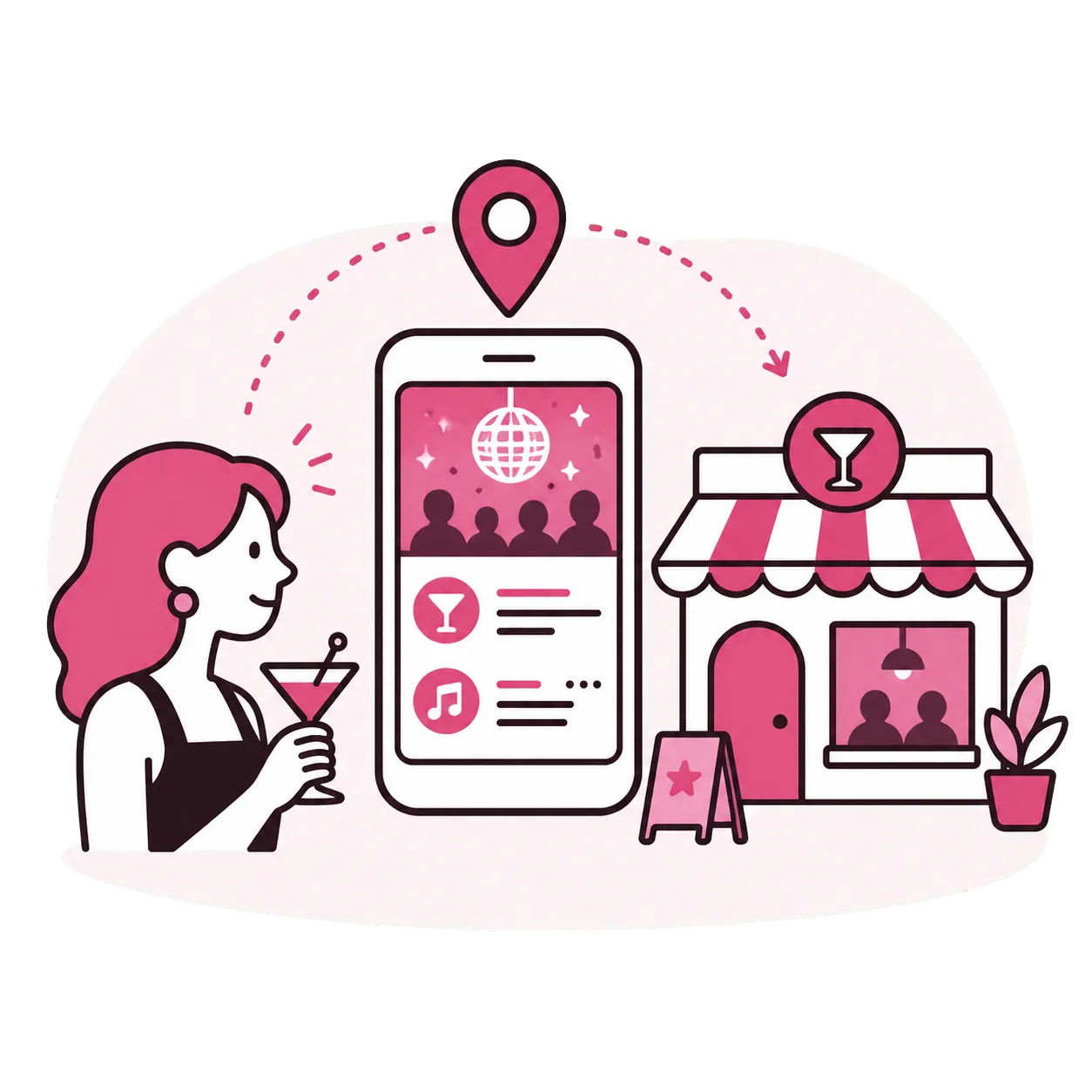 店舗を探すお客様とお店が掲載ページでつながるイラスト